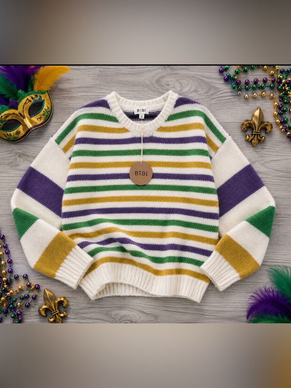 Boutique Mardi Gras Striped Knit Sweater | Size: Medium | New With Tags